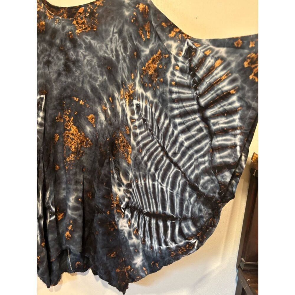 Tucan Tie Dye Boho Cocoon Top OS Fits XL Lagenlook Oversized Kaftan Pockets - Picture 6 of 10